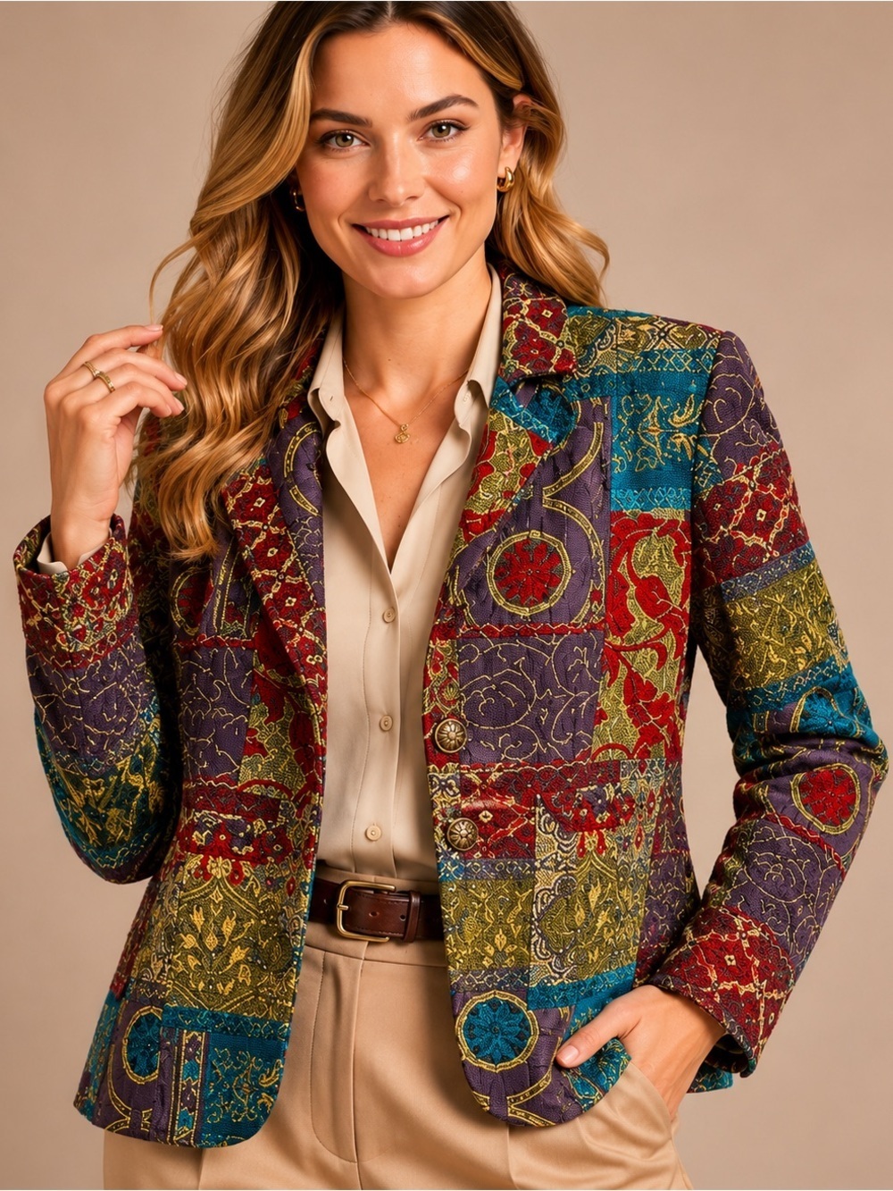 Erin London Vintage 1990's Floral Carpet Bag Tapestry Jacket Size M